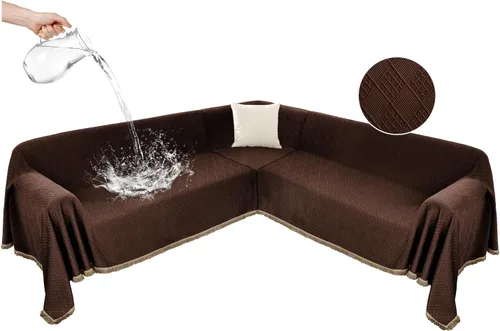 Vista 19 de Fundas impermeables para sofá seccional, funda de sofá esquinero en forma de L, manta para perros y mascotas, lavable, diseño jacquard acolchado