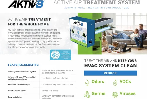 Vista 3 de Fresh-Aire UV AKTIV8 Sistema de tratamiento de aire activo en conducto, lámpara individual de 2 años