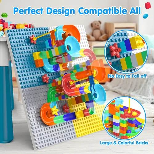 Vista 6 de OCATO Juego de mesa y 4 sillas para niños pequeños: mesa de actividades con 152 piezas de bloques de construcción grandes de mármol