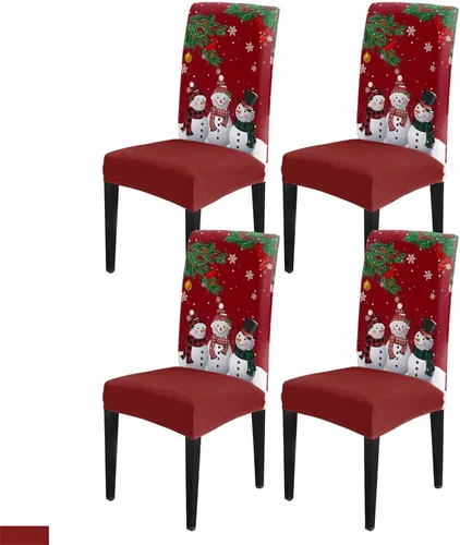 Vista 53 de Savannan - Juego de 4 fundas para sillas de árbol de Navidad, bolas de copos de nieve de color rojo invierno, fundas elásticas para sillas Parsons