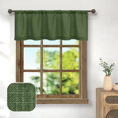 Vista 10 de Cenefa de ventana de lino natural para cocina con bolsillo para barra de 3 pulgadas; cenefa semitraslúcida para filtrar la luz estilo bohemio