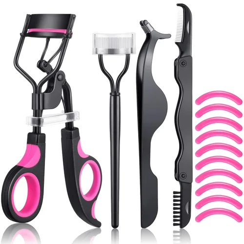 Vista 8 de Kit de rizador de pestañas de 14 piezas, peine de pestañas, cepillo para cejas, pinzas, herramienta aplicadora de pestañas postizas, almohadillas