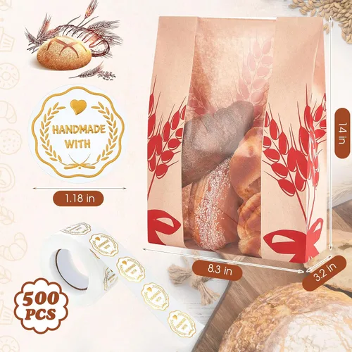 Vista 2 de Gueevin 100 bolsas de pan de papel kraft para pan casero, bolsa grande de pan de masa madre con ventana transparente, almacenamiento de alimentos