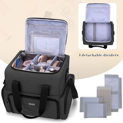 Vista 3 de BAFASO Bolsa de maquillaje de viaje grande de 2 capas con 3 bolsas interiores extraíbles, bolsa para el cabello, bolsa de cosméticos, estuche