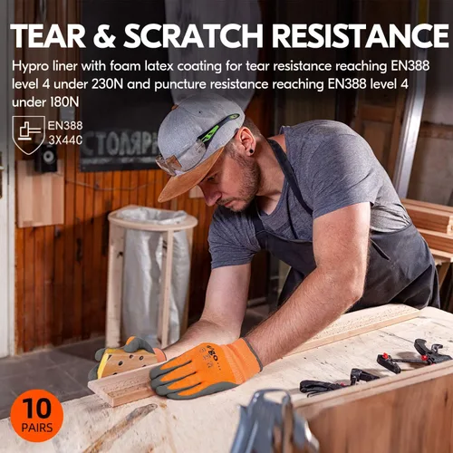 Vista 4 de Vgo... Cut Resistant Gloves,Cutproof Work Gloves Men Women,Latex Rubber Coated,EN388 level C, ANSI level A3(RB2148HY,Orange)