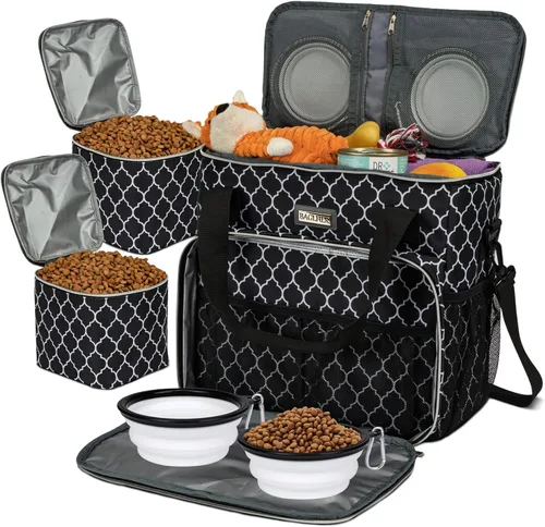 Vista 25 de BAGLHER Bolsa de viaje para perros, bolsa de viaje para mascotas (todos los suministros de viaje para mascotas), con 2 recipientes de comida