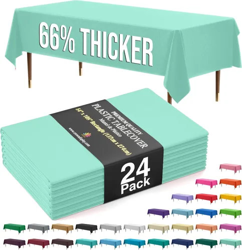 Vista 16 de Exquisite 66% Thicker Premium Plastic Table Cloth Rectangle Table Cover 0.5 Mil 6 Pack Aqua Table Cloth 54 Inch x 108 Inch Disposable Tablecloth