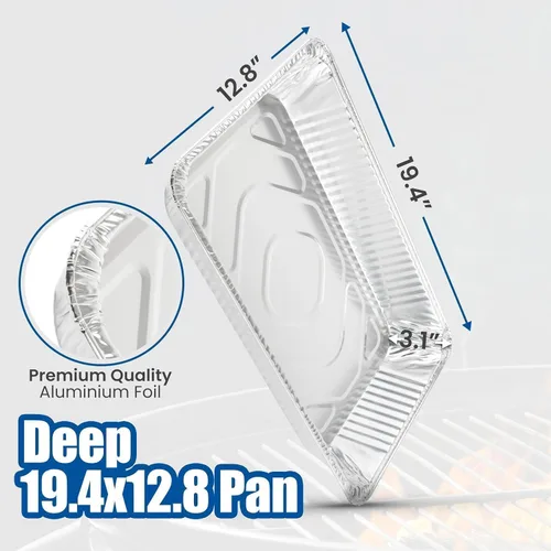 Vista 3 de EHOMEA2Z Sartenes Grandes de Aluminio con Tapas Desechables de Servicio Pesado Completo para Asar, Asar a la Parrilla, Hornear, Catering 21x13x3