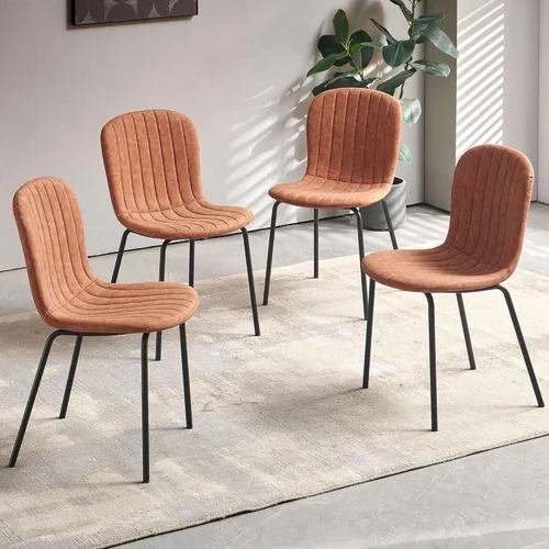 Vista 9 de Juego de 4 mesas de comedor rectangulares con sillas tapizadas, mesa de cocina moderna y sillas para espacios pequeños, color negro