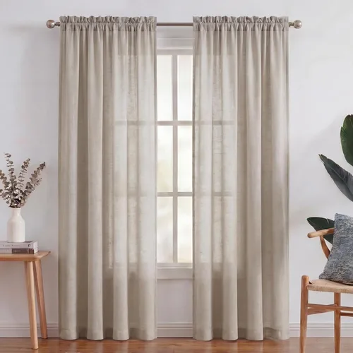 Vista 46 de Turquoize - Cortinas semitransparentes para sala de estar, cortinas de lino texturizado para dormitorio, con bolsillo para barra, tratamiento