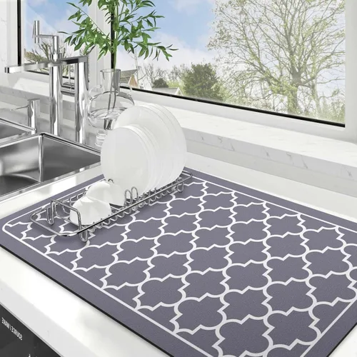 Vista 17 de WISELIFE Tapete de secado de platos súper absorbente, tapete grande para secar platos para encimera de cocina, tapete de secado de platos fácil
