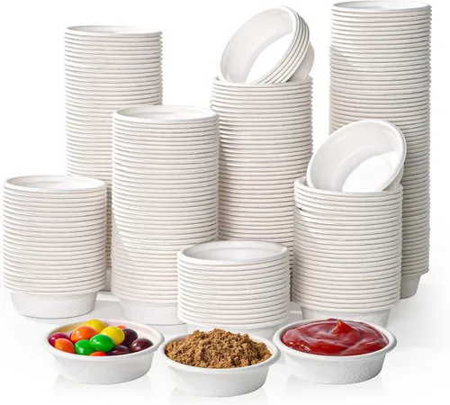 ECOLipak 1 oz Tazas de condimentos compostables, 1000 paquete de tazas de porción de bagazo biodegradables para muestras, tragos de gelatina,