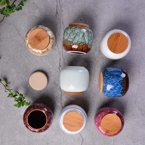 Vista 3 de YYW Ceramics - Contenedores de té para azúcar, recipientes de cereales, tarros de almacenamiento con tapa hermética de bambú para almacenamiento