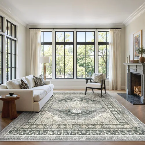 Vista 68 de zesthome Alfombras de área de 5 x 7, lavables a máquina, para sala de estar, dormitorio, resistentes a las manchas, vintage, de gran área, Beige