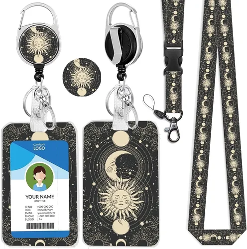 Vista 216 de Portatarjetas blanco con cordón para tarjetas de identificación, carrete retráctil negro con clip de mosquetón, tarjetero de identificación