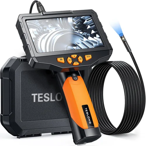 Vista 10 de Teslong Cámara de Inspección, Cámara de Boroscopio de Doble Lente con Luz, NTS300 Endoscopio Industrial IPS de 5", 1080P Impermeable Flexible