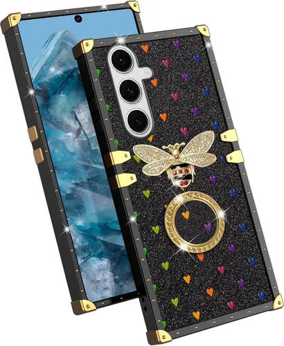 Vista 6 de nancheng for Samsung Galaxy S24 FE Case for Girls Women Stylish Luxury Bees Design Case with Ring Stand Holder + Strap Lanyard Shockproof Protection
