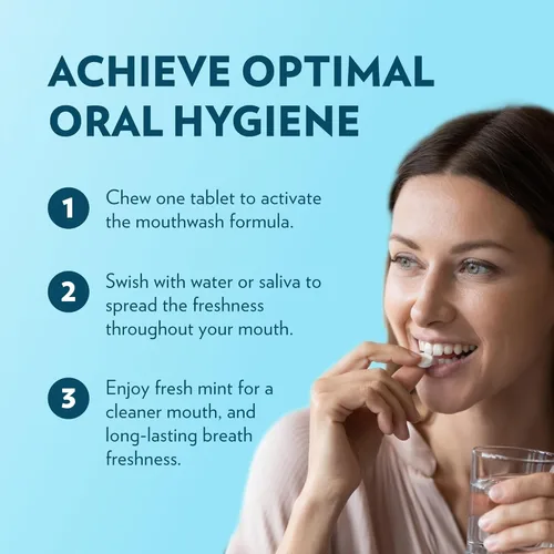 Vista 4 de Ecofam Pastillas de enjuague bucal de menta, sin flúor/alcohol, tableta masticable natural para refrescar el mal aliento, remineralizar la limpieza