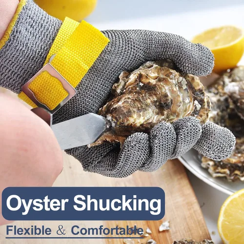 Vista 5 de Dowellife ANSI A9 Guante Resistente a los Cortes de Grado Alimenticio, Guante de Malla de Acero Inoxidable para Corte con Cuchillo de Metal