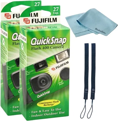 Vista 6 de Cámara desechable Fujifilm QuickSnap Flash 400 de 35mm • Paquete de 4 • 4 correas para la mano • 2 paños de microfibra BluebirdSales, verde, 7033661