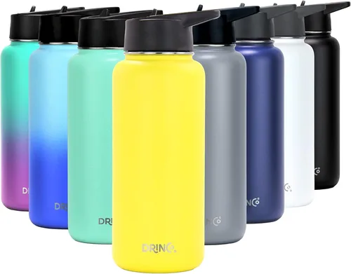 Vista 31 de DRINCO Botella de agua de acero inoxidable con tapa de boquilla aislada al vacío, doble pared botella de agua de boca ancha