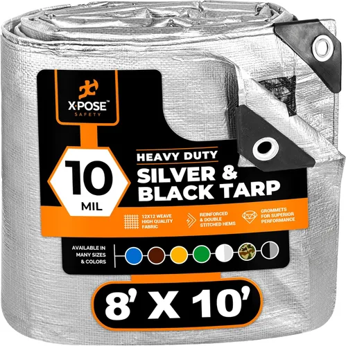 Vista 42 de Lona de Polietileno de Servicio Pesado - 5' X 7' - 10 Mil de Grosor Impermeable, Cubierta Protectora Bloqueadora de UV - Reversible Verde y Negro