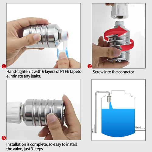 Vista 3 de Válvula de flotador de agua de 1/2 pulgada de acero inoxidable 304 Válvula de control automático de nivel de agua sin necesidad de electricidad