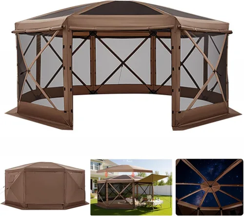 Vista 16 de VEVOR Gazebo Emergente con Pantalla de 6 Lados, Refugio Solar con 6 Telas de Privacidad Removibles contra el Viento y Ventanas de Malla, Carpa