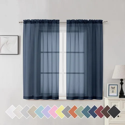 Vista 69 de Aiyufeng 2 paneles de cenefa transparente negra de 14 pulgadas de largo, cortinas cortas para dormitorio, cortinas de cocina para ventana pequeña