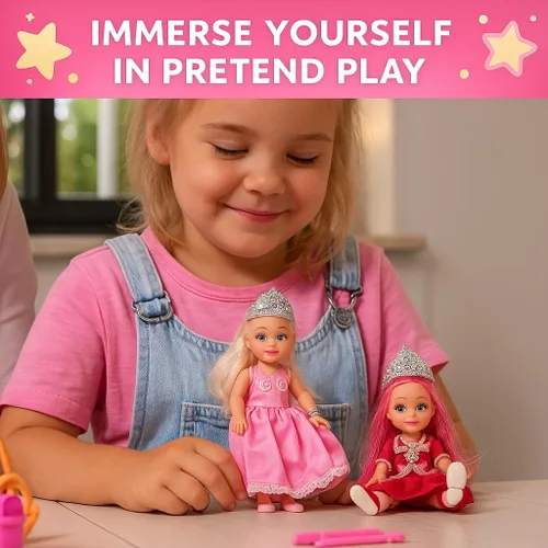 Vista 13 de Set de muñecas princesa de TOMLEON – 6 mini muñecas princesa con vestidos coloridos, coronas y joyas – Set de juego de rol de fantasía para niños
