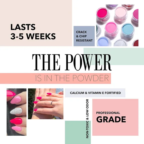 Vista 11 de Revel Nail Polvo de inmersión, esmalte de uñas en polvo rosa y francés, resistente a las astillas, con vitamina E y calcio, manicura de bricolaje