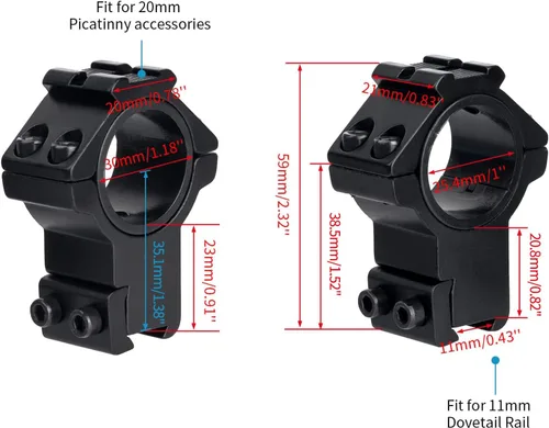 Vista 2 de 25.4/30/34mm Scope Rings, Medium/High Profile Scope Mounting Ring for 11/21mm Rail with Picatinny Top Rail Cover Heavy-Duty Screws, 2 Pack