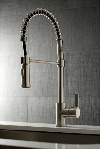 Vista 3 de Kingston Brass LS8678CTL Continental - Grifo de cocina de preenjuague, 8" en alcance de la boquilla, níquel cepillado