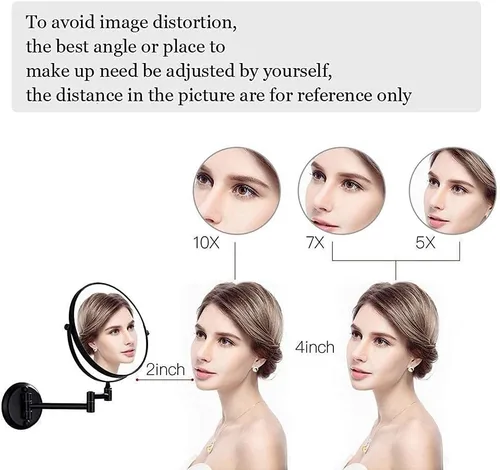 Vista 3 de LIDON Espejo de maquillaje montado en la pared de 8 pulgadas, aumento 1X10X, doble cara, giratorio 360, extensible para afeitar, espejo cosmético