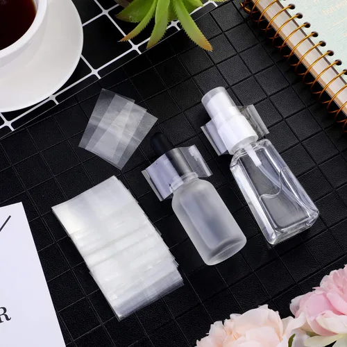 Vista 5 de Outus 500 piezas de envoltorio retráctil perforado para botellas, sellos de botellas termorretráctiles fáciles de usar para bandas, frascos