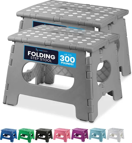 Vista 26 de Handy Laundry Taburete plegable ligero, lo suficientemente resistente como para apoyar a adultos y lo suficientemente seguro para niños, se abre Rosa