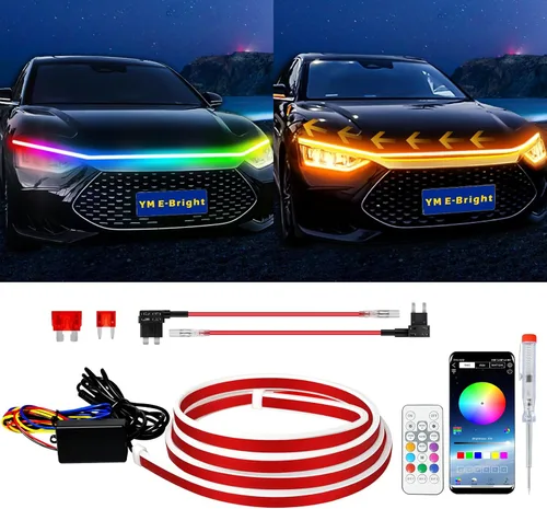 Vista 9 de YM E-Bright Tira de luz LED para capó exterior, impermeable, flexible, DRL, dinámico, para arranque, luces de circulación diurna para automóvil