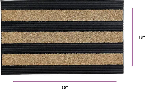 Vista 3 de Superio Tapete de fibra de coco natural acanalado de 18 x 30 pulgadas, tapete de bienvenida para interiores y exteriores, tapete de entrada