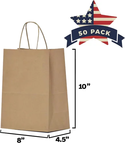 Vista 29 de Qutuus Bolsas de regalo de estraza grandes con asas, 25 bolsas de regalo de 10 x 5 x 13 pulgadas, bolsas de papel kraft reutilizables para compras