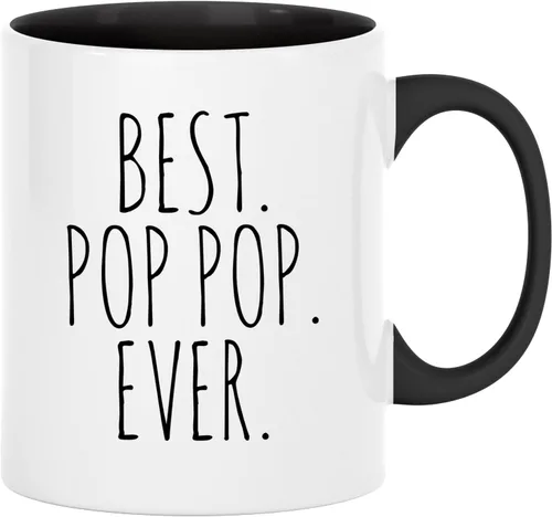 Best Pop Ever Taza para el Día del Padre para el Abuelo, regalo de nietos, mango negro y interior de 11 onzas