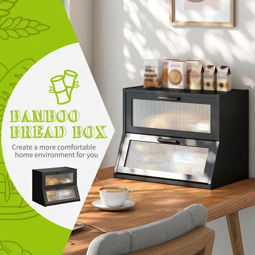 Vista 6 de BMOSU Panera grande de doble capa de bambú para encimera de cocina, contenedor de pan, contenedor de pan de granja, contenedor de almacenamiento