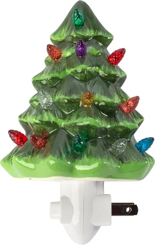 Vista 5 de Creative Hobbies Luz de Árbol de Navidad Nocturna - Luz Nocturna Vintage de Cerámica con Bombilla LED Enchufable