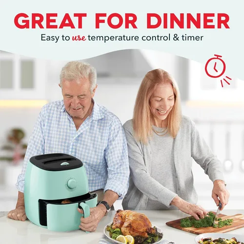 Vista 4 de DASH Tasti-Crisp™ - Horno freidora de aire eléctrica, 6 cuartos de galón, tamaño familiar, Aqua - Freidora de aire compacta con cesta grande