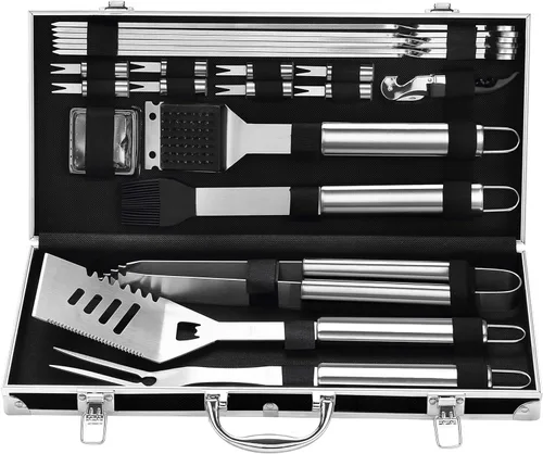Vista 9 de Grilljoy Accesorios de BBQ Juego de Herramientas de Parrilla - 22 Piezas de Acero Inoxidable Accesorios de Parrilla de Barbacoa para Parrilla al