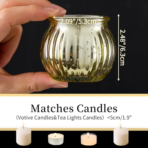 Vista 4 de Portavelas votivas doradas, 24 piezas de centros de mesa de boda para decoración de mesa, soporte redondo de mercurio para velas de té de mercurio