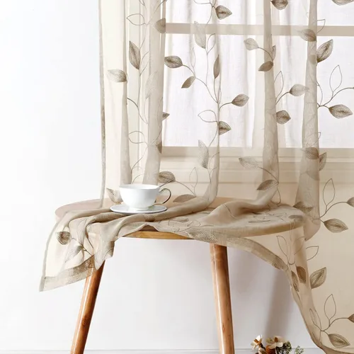 Vista 64 de HOMEIDEAS Cortinas traslúcidas amarillas de 84 pulgadas de largo, 2 paneles de cortinas bordadas con patrón floral amarillo y blanco, cortinas