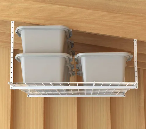 Vista 4 de HyLoft Estante de almacenamiento de garaje ajustable en la parte superior, sistema de almacenamiento de garaje de acero resistente, 45 x 45 Blanco