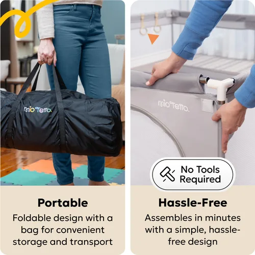 Vista 6 de MioTetto Corralito para bebés de 50 x 50 pulgadas, corralito portátil, corralito para bebés y niños pequeños con puerta y malla transpirable, patio