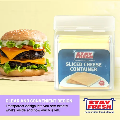Vista 4 de Stay Fresh Contenedor de almacenamiento de rebanadas de queso americano, de plástico transparente, apto para lavavajillas, sin BPA. Recipiente