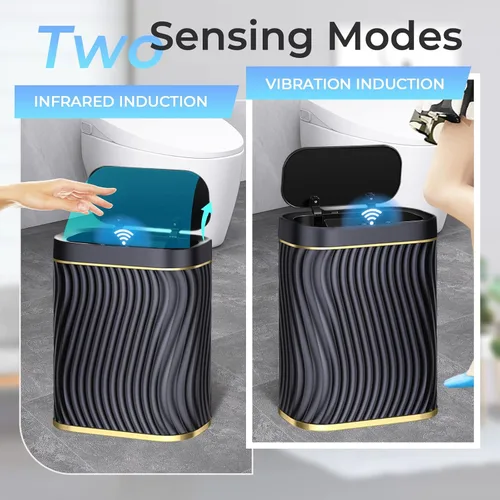 Vista 7 de steo spce Bote de basura pequeño con sensor de movimiento automático con tapa, 2.6 galones, color negro, delgado, sin contacto, contenedor de basura